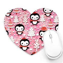 Cute Penguin Pattern Heart Mousepad