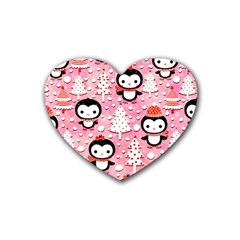 Cute Penguin Pattern Rubber Coaster (Heart)