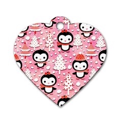 Cute Penguin Pattern Dog Tag Heart (Two Sides)