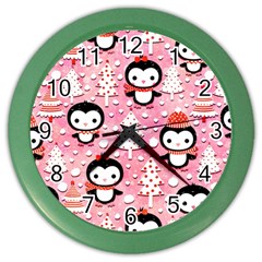 Cute Penguin Pattern Color Wall Clock by Loisa77