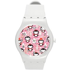 Cute Penguin Pattern Round Plastic Sport Watch (M)