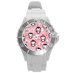 Cute Penguin Pattern Round Plastic Sport Watch (L)