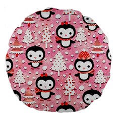 Cute Penguin Pattern Large 18  Premium Round Cushions by Loisa77