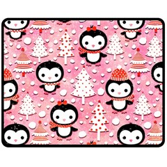 Cute Penguin Pattern Two Sides Fleece Blanket (Medium)