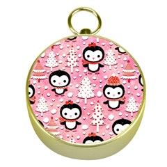 Cute Penguin Pattern Gold Compasses