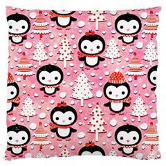 Cute Penguin Pattern Standard Premium Plush Fleece Cushion Case (One Side)