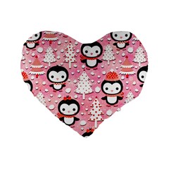 Cute Penguin Pattern Standard 16  Premium Flano Heart Shape Cushions