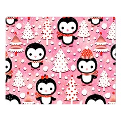 Cute Penguin Pattern Two Sides Premium Plush Fleece Blanket (Large)