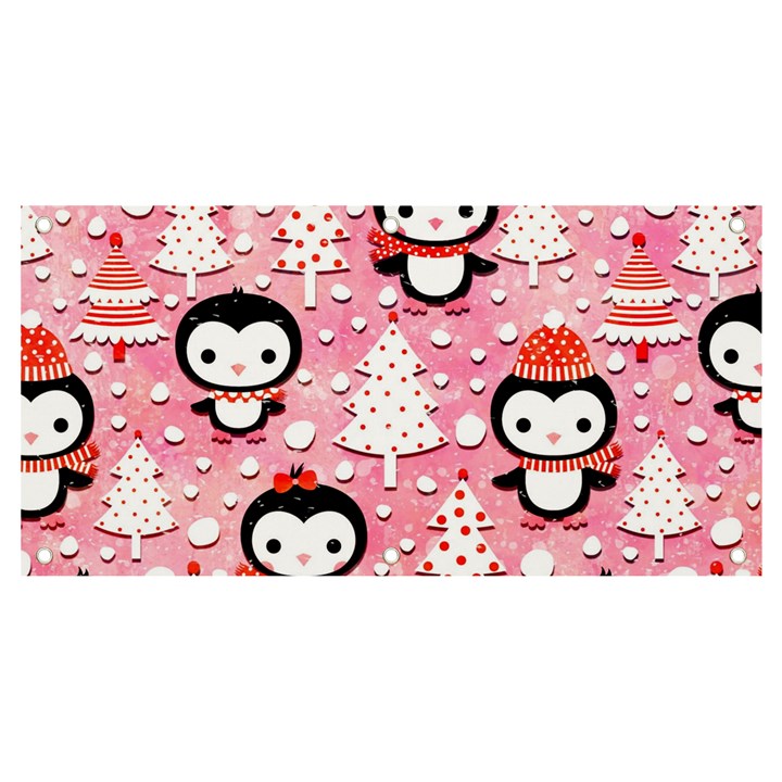 Cute Penguin Pattern Banner and Sign 4  x 2 