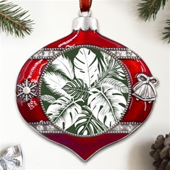 Abstract Art Tropical Leaves Metal Snowflake And Bell Red Ornament