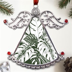 Abstract Art Tropical Leaves Metal Angel With Crystal Ornament