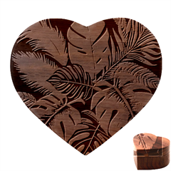 Abstract Art Tropical Leaves Heart Wood Jewelry Box by Valentinaart