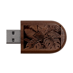 Abstract Art Tropical Leaves Wood Oval Usb Flash Drive by Valentinaart