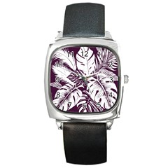 Abstract Art Tropical Leaves Square Metal Watch