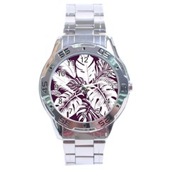 Abstract Art Tropical Leaves Stainless Steel Analogue Watch