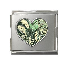 Abstract Art Tropical Leaves Mega Link Heart Italian Charm (18mm)