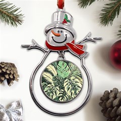 Abstract Art Tropical Leaves Metal Snowman Ornament