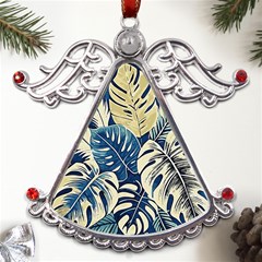 Abstract Art Tropical Leaves Metal Angel With Crystal Ornament