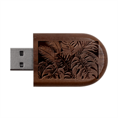 Abstract Art Tropical Leaves Wood Oval Usb Flash Drive