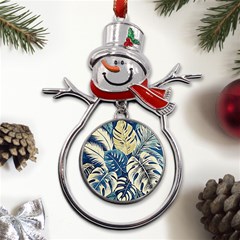 Abstract Art Tropical Leaves Metal Snowman Ornament