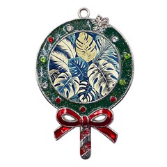 Abstract Art Tropical Leaves Metal X mas Lollipop With Crystal Ornament