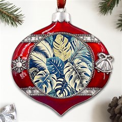 Abstract Art Tropical Leaves Metal Snowflake And Bell Red Ornament