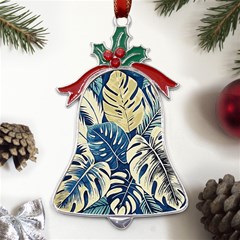 Abstract Art Tropical Leaves Metal Holly Leaf Bell Ornament