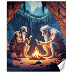 Old Prehistoric Men Around Fire Using Smartphones (ai) Canvas 8  X 10  by dflcprintsclothing