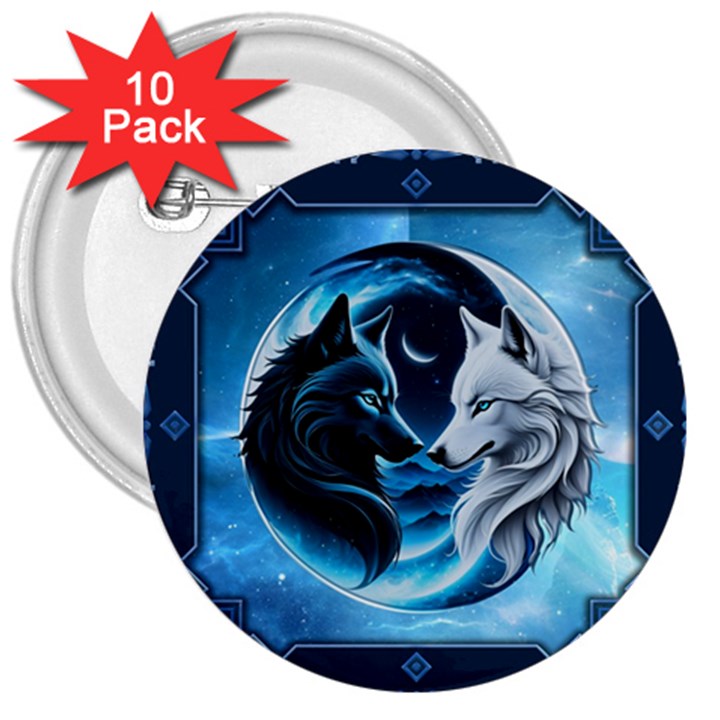 Awesome Wolves 3  Buttons (10 pack) 