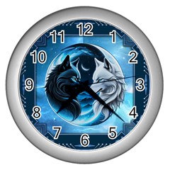 Awesome Wolves Wall Clock (silver) by FantasyArt