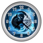 Awesome Wolves Wall Clock (Silver) Front