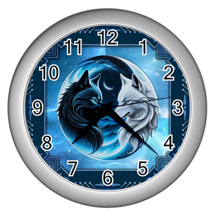 Awesome Wolves Wall Clock (Silver)