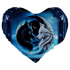 Awesome Wolves Large 19  Premium Flano Heart Shape Cushions by FantasyArt