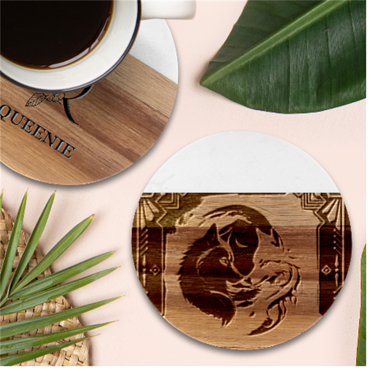 Awesome Wolves Marble Wood Coaster (Round)