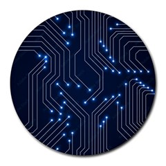 Seamless Pattern Of Glowing Circuit Board Neon Technology Round Mousepad by Loisa77