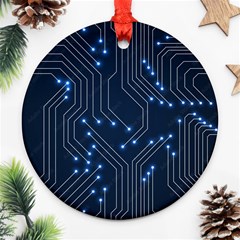 Seamless Pattern Of Glowing Circuit Board Neon Technology Ornament (round) by Loisa77