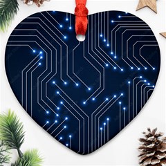 Seamless Pattern Of Glowing Circuit Board Neon Technology Ornament (heart)