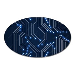 Seamless Pattern Of Glowing Circuit Board Neon Technology Oval Magnet by Loisa77