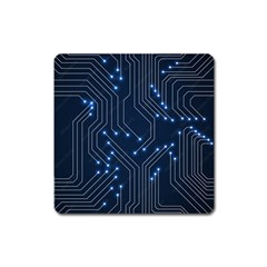 Seamless Pattern Of Glowing Circuit Board Neon Technology Square Magnet by Loisa77