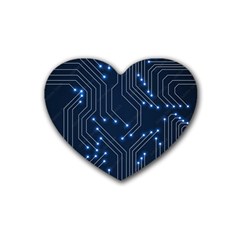 Seamless Pattern Of Glowing Circuit Board Neon Technology Rubber Coaster (heart) by Loisa77