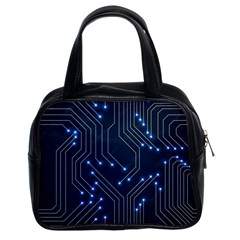 Seamless Pattern Of Glowing Circuit Board Neon Technology Classic Handbag (two Sides) by Loisa77