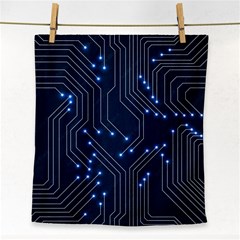 Seamless Pattern Of Glowing Circuit Board Neon Technology Face Towel by Loisa77