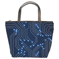 Seamless Pattern Of Glowing Circuit Board Neon Technology Bucket Bag by Loisa77