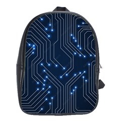 Seamless Pattern Of Glowing Circuit Board Neon Technology School Bag (large) by Loisa77