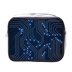 Seamless Pattern Of Glowing Circuit Board Neon Technology Mini Toiletries Bag (one Side) by Loisa77