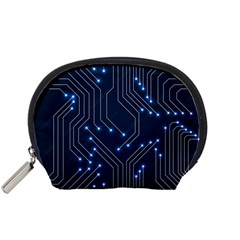 Seamless Pattern Of Glowing Circuit Board Neon Technology Accessory Pouch (small) by Loisa77