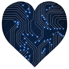 Seamless Pattern Of Glowing Circuit Board Neon Technology Wooden Puzzle Heart by Loisa77