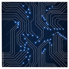 Seamless Pattern Of Glowing Circuit Board Neon Technology Wooden Puzzle Square by Loisa77