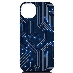 Seamless Pattern Of Glowing Circuit Board Neon Technology Iphone 14 Plus Black Uv Print Case by Loisa77