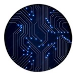 Seamless Pattern Of Glowing Circuit Board Neon Technology Round Glass Fridge Magnet (4 pack) Front